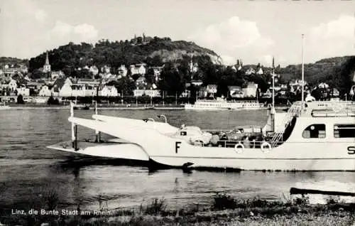 Ak Linz am Rhein, Bunte Stadt am Rhein, Teilansicht, Schiff