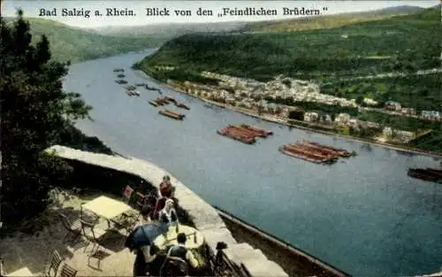 Ak Bad Salzig Boppard am Rhein, Blick von den feindlichen Brüdern