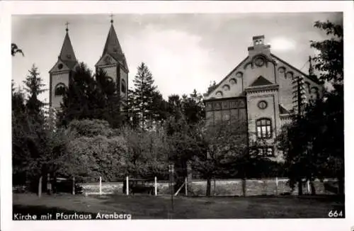 Ak Arenberg Koblenz am Rhein, Kirche mit Pfarrhaus