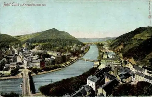 Ak Bad Ems an der Lahn, Blick vom Kriegerdenkmal aus, Panorama