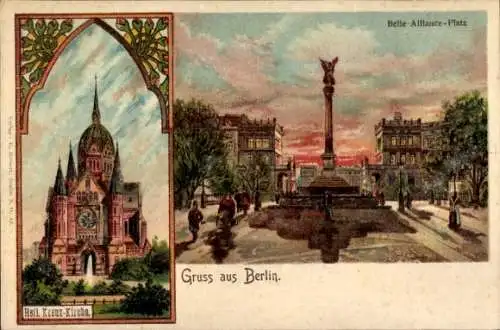 Litho Berlin Kreuzberg, Heilige Kreuzkirche, Belle Alliance Platz