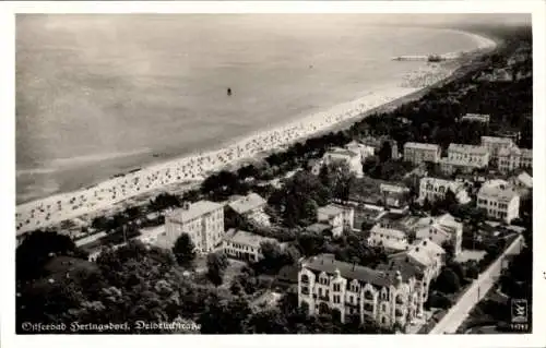 Ak Ostseebad Heringsdorf auf Usedom, Delbrückstraße, Fliegeraufnahme