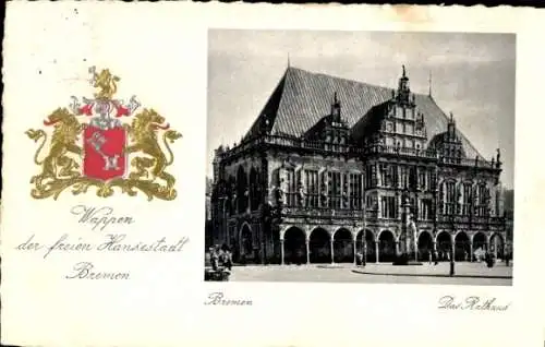 Präge Wappen Ak Hansestadt Bremen, Rathaus, Stadtwappen