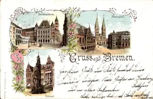 Litho Hansestadt Bremen, Marktplatz, Gerichtsgebäude, Roland