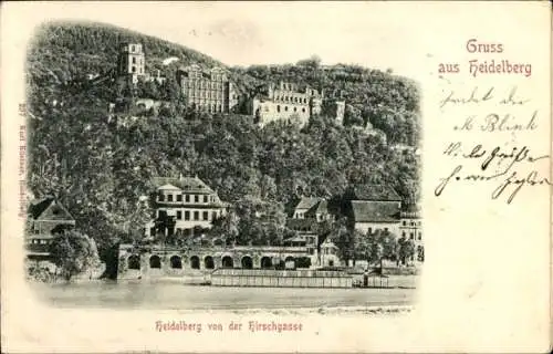 Relief Ak Heidelberg am Neckar, Schloss, Blick von der Hirschgasse