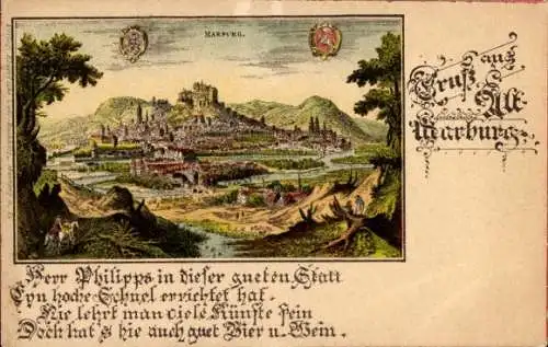 Litho Marburg an der Lahn, historische Ansicht