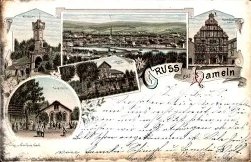 Litho Hameln in Niedersachsen, Felsenkeller, Finkenborn, Rattenfängerhaus