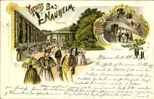 Litho Bad Nauheim in Hessen, Trinkhalle, Kurbrunnen