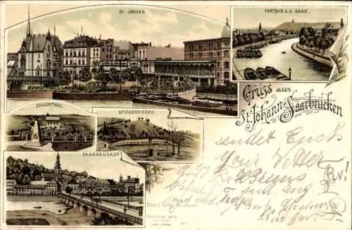 Litho St. Johann Saarbrücken, Neue Brücke, Ehrental, Spichernberg