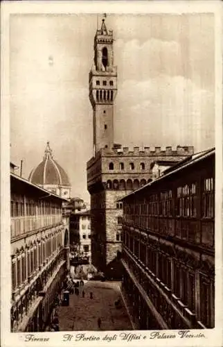 Ak Firenze Florenz Toscana, Il Portico degli Uffizi e Palazzo Vecchio