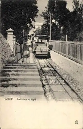 Ak Genova Genua Liguria, Funicolare al Righi, Seilbahn fährt ein