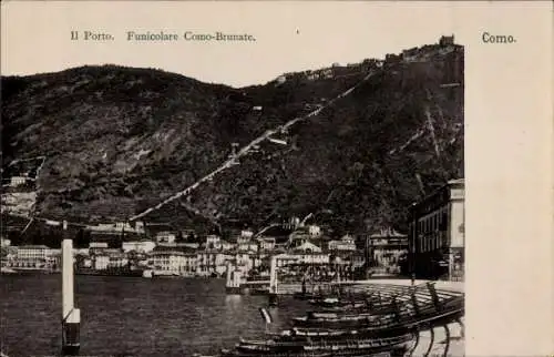 Ak Brunate Como Lombardia, Blick zur Seilbahn, Stadt