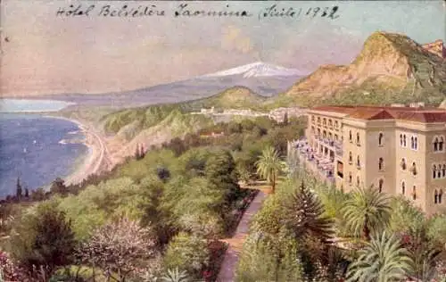 Künstler Ak Taormina Sicilia, Hotel Villa Belvedere