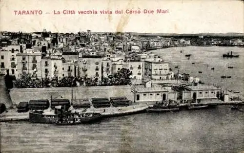 Ak Tarent Taranto Puglia, La Citta vecchia vista dal Corso Due Mari