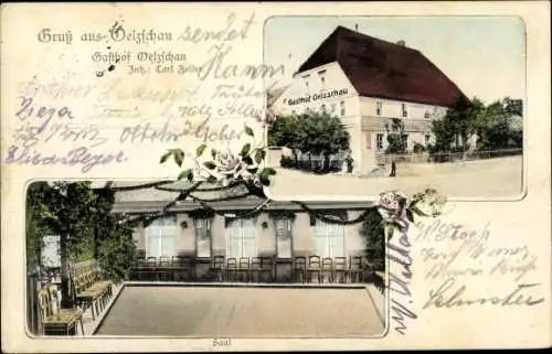 Ak Oelzschau Rötha in Sachsen, Gasthaus, Innenansicht