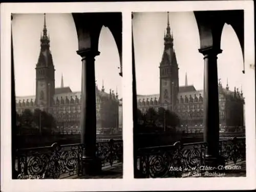 Stereo Foto Hamburg Mitte Altstadt, Alster-Arkaden, Rathaus