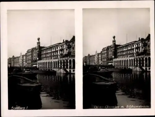 Stereo Foto Hamburg Mitte Altstadt, Alster-Arkaden mit Schleusenbrücke