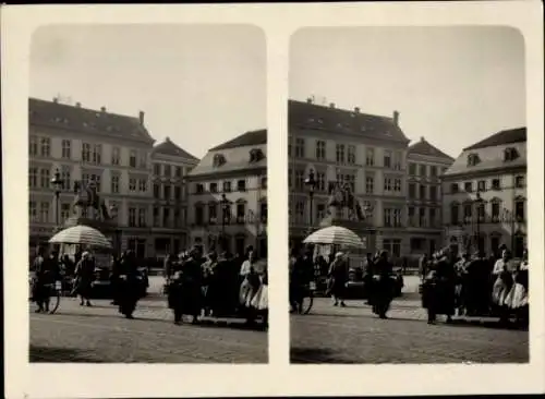 Stereo Foto Düsseldorf am Rhein, Markt, Jan Wellem Denkmal