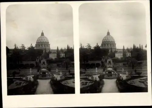 Stereo Foto Roma Rom Lazio, Gärten des Vatikan mit Peterskirche