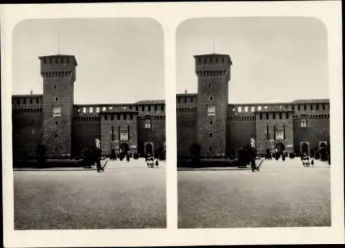 Stereo Foto Milano Mailand Lombardia, Innenansicht der befestigten Burg