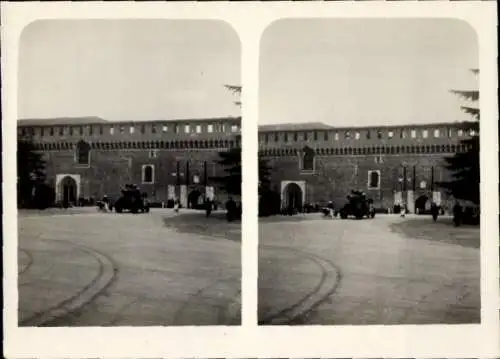 Stereo Foto Milano Mailand Lombardia, Rückansicht der befestigten Burg