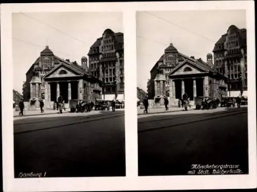 Stereo Foto Hamburg Mitte Altstadt, Mönckebergstraße, Städtische Bücherhalle