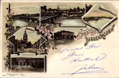 Litho Thionville Diedenhofen Lothringen Moselle, Moselbrücke,Marktplatz,Luxemburger Tor,Gouvernement