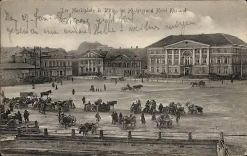 Ak Jelgava Mitau Lettland, Marktplatz, Hotel Kurland