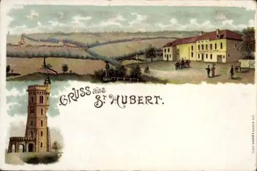 Litho Saint Hubert Lothringen Moselle, Gasthaus, Turm