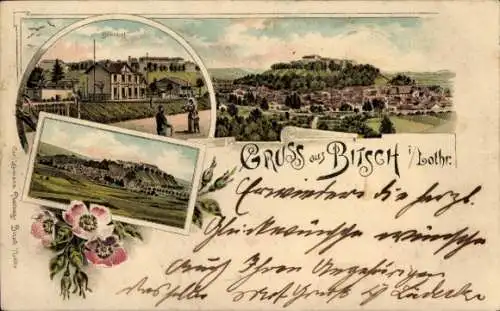 Litho Bitche Bitsch Lothringen Moselle, Bahnhof, Totalansicht des Ortes