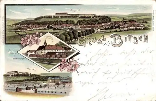 Litho Bitche Bitsch Lothringen Moselle, Panorama, Kaserne, Barackenlager