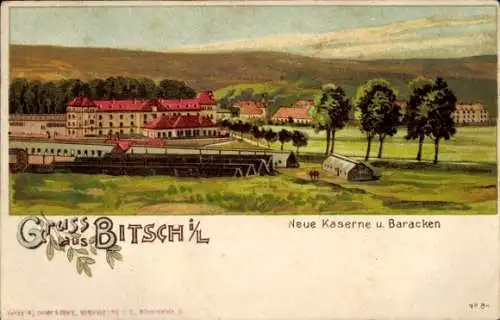 Litho Bitche Bitsch Lothringen Moselle, Neue Kaserne und Baracken