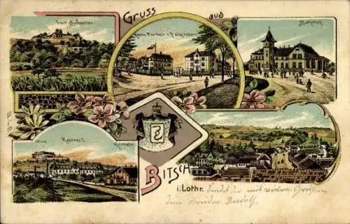 Litho Bitche Bitsch Lothringen Moselle, Bahnhof, Kaserne Freiherr von Falkenstein