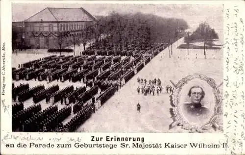 Ak Moselle, Parade zum Geburtstag von Kaiser Wilhelm II., Gottlieb von Haeseler