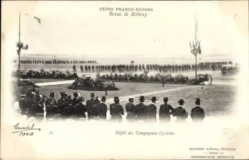 Ak Fêtes Franco Russes, Revue de Bétheny, Défilé des Compagnies Cyclistes, Radfahrtruppen