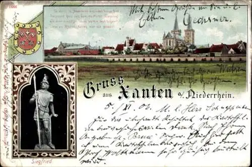 Wappen Litho Xanten am Niederrhein, Stadtpanorama, Siegfried