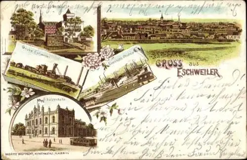 Litho Eschweiler Nordrhein Westfalen, St. Antonius Hospital, Grube, Schützenhalle, Eisenhütte