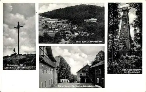 Ak Büchelstein Grattersdorf Niederbayern, Brotjacklriegel, Aussichtsturm im Sonnenwald, Gasthof