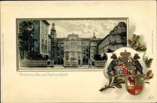 Präge Wappen Litho Dessau in Sachsen Anhalt, Herzogliches Residenzschloss