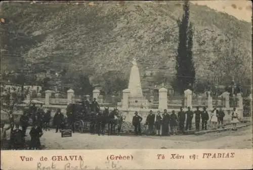 Ak Gravia Griechenland, Denkmal, Kutsche
