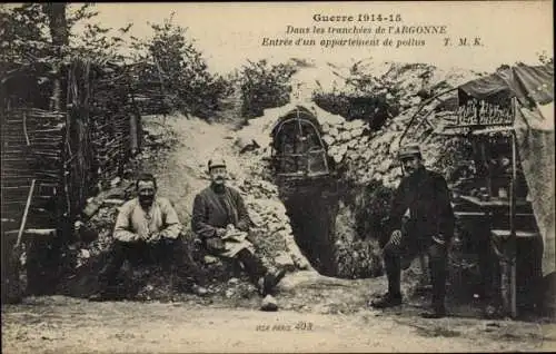 Ak Argonnen Französische Soldaten vor einem Schützengraben