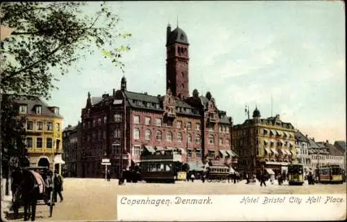 Ak Kopenhagen Dänemark, Raadhuspladsen, Hotel Bristol