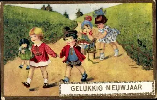 Präge Ak Glückwunsch Neujahr, Kinder, Puppe