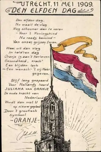 Ak Utrecht, Fest 1909, Niederländische Fahne, Juliana der Niederlande