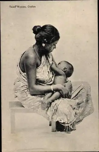 Ak Colombo Ceylon Sri Lanka, stillende Tamil Frau, Säugling