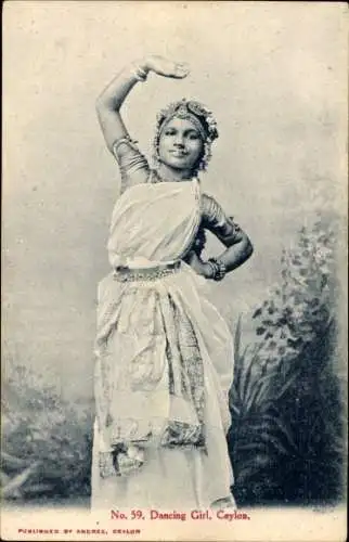 Ak Ceylon Sri Lanka, Tänzerin im Kleid, Schmuck