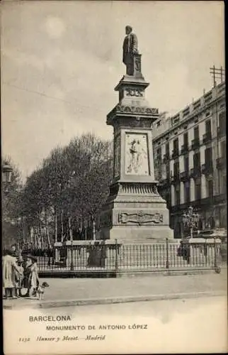 Ak Barcelona Katalonien Spanien, Antonio Lopez Denkmal