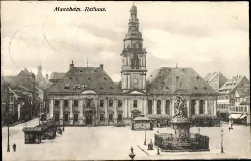 Ak Mannheim in Baden, Rathaus, Denkmal, Litfaßsäule