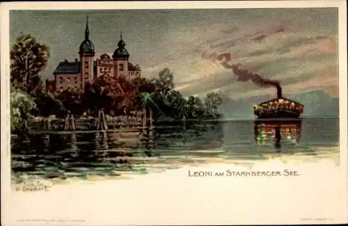 Künstler Litho Deuchert, H., Leoni Berg am Starnberger See in Oberbayern, Salondampfer