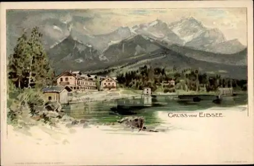 Künstler Litho Deuchert, H., Grainau in Oberbayern, Eibsee, Gebirge